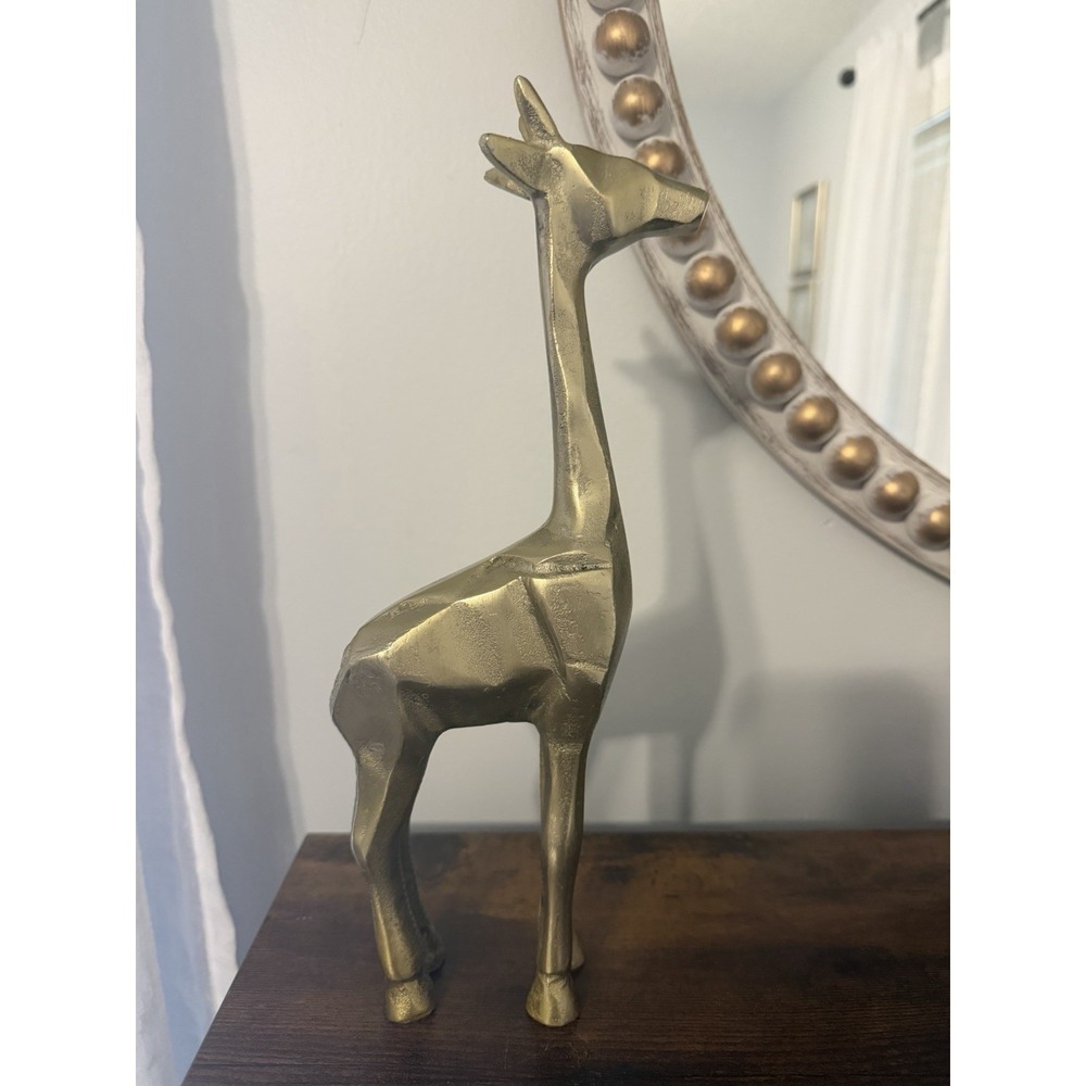 Modern‎ Gold Tone Geometric Giraffe Sculpture Cast Aluminum Faceted Statue 12"